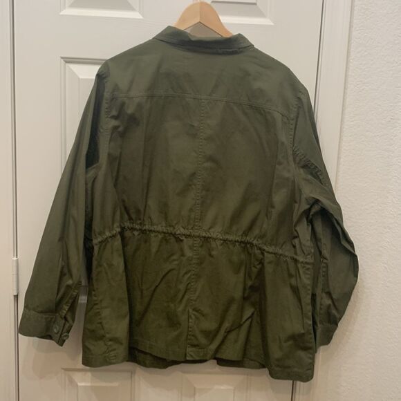Woman Within Size 1X 💯 Cotton Army Green Fatigue Jacket  Adjustable Tie Waist - Picture 6 of 9